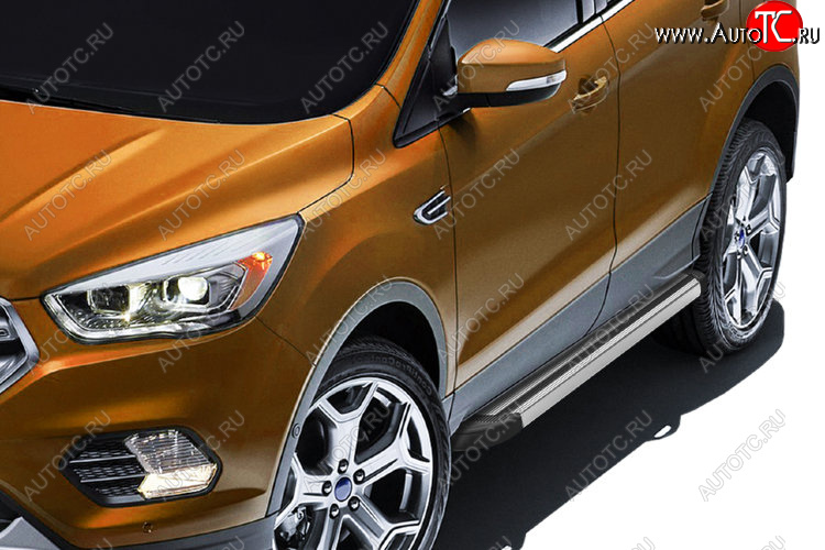 10 699 р. Пороги алюминиевые Slitkoff Ford Kuga 2 рестайлинг (2016-2019) (Luxe Silver)  с доставкой в г. Вологда