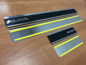 2 489 р. Накладки порожков салона INOX  Ford Kuga  2 (2013-2019) дорестайлинг, рестайлинг (нержавеющая сталь + карбон)  с доставкой в г. Вологда. Увеличить фотографию 3
