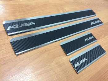 2 489 р. Накладки порожков салона INOX  Ford Kuga  2 (2013-2019) дорестайлинг, рестайлинг (нержавеющая сталь + карбон)  с доставкой в г. Вологда. Увеличить фотографию 4