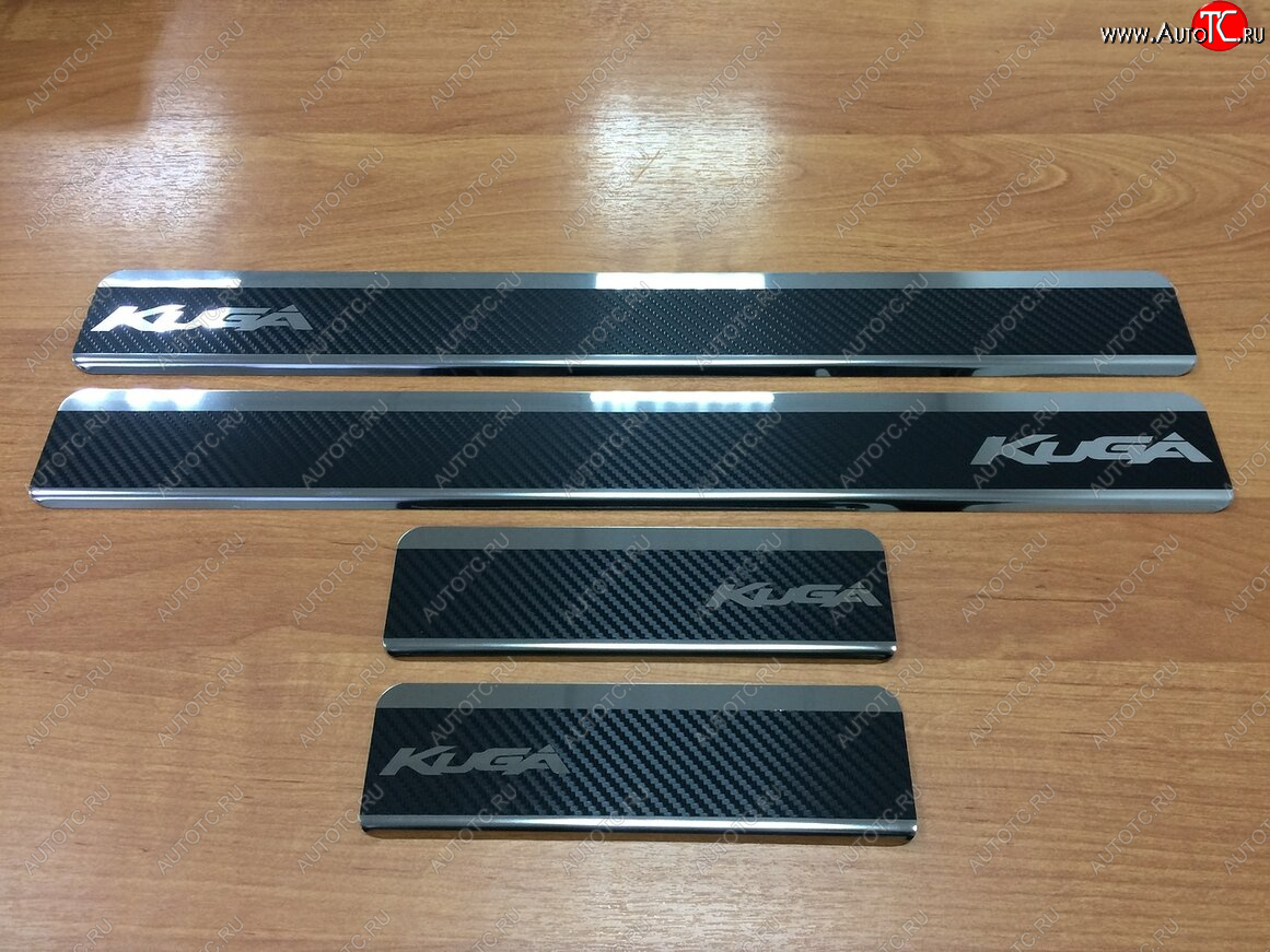 2 489 р. Накладки порожков салона INOX  Ford Kuga  2 (2013-2019) дорестайлинг, рестайлинг (нержавеющая сталь + карбон)  с доставкой в г. Вологда