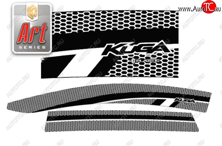 2 299 р. Дефлектора окон CA-Plastic  Ford Kuga  1 (2008-2013) (Серия Art черная, Без хром.молдинга)  с доставкой в г. Вологда