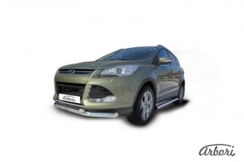 20 519 р. Защита переднего бампера Arbori (нержавейка, 2 трубы d76 и 57 mm) Ford Kuga 2 дорестайлинг (2013-2016)  с доставкой в г. Вологда. Увеличить фотографию 2