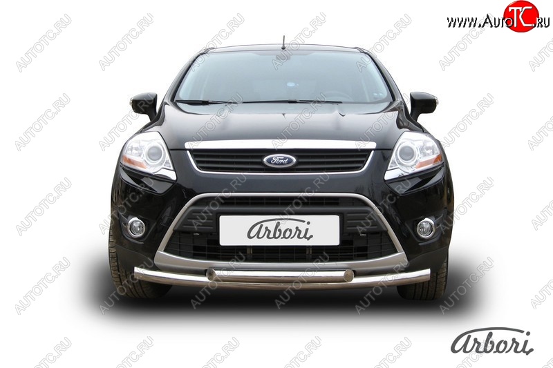 15 119 р. Защита переднего бампера Arbori (нержавейка, 2 трубы d57 и 57 mm) Ford Kuga 1 (2008-2013)  с доставкой в г. Вологда