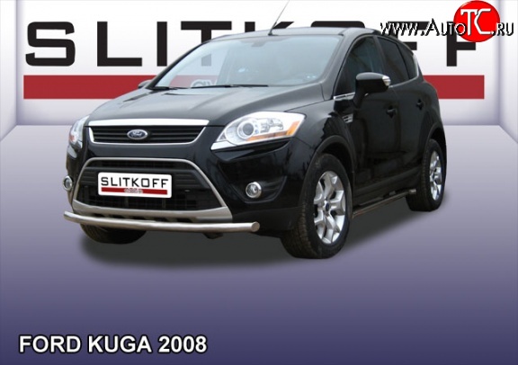 9 999 р. Одинарная защита переднего бампера из трубы диаметром 57 мм Slitkoff Ford Kuga 1 (2008-2013) (Нержавейка, Полированная)  с доставкой в г. Вологда