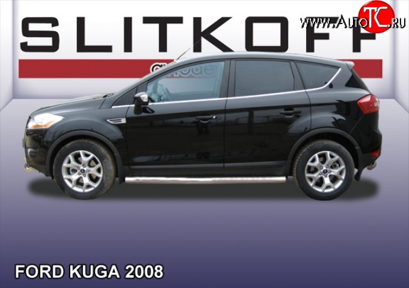 14 999 р. Защита порогов из круглой трубы диаметром 76 мм Slitkoff Ford Kuga 1 (2008-2013) (Нержавейка, Полированная)  с доставкой в г. Вологда