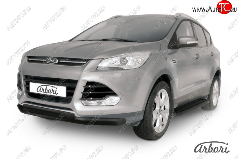 8 369 р. Защита переднего бампера Arbori (черная, 2 трубы d76 и 57 mm) Ford Kuga 2 дорестайлинг (2013-2016)  с доставкой в г. Вологда