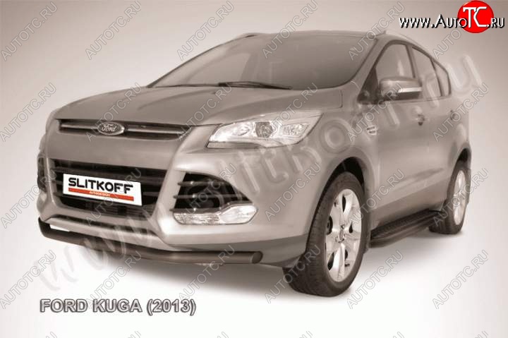 6 899 р. Защита переднего бампера Slitkoff (труба d57) Ford Kuga 2 дорестайлинг (2013-2016) (Цвет: серебристый)  с доставкой в г. Вологда