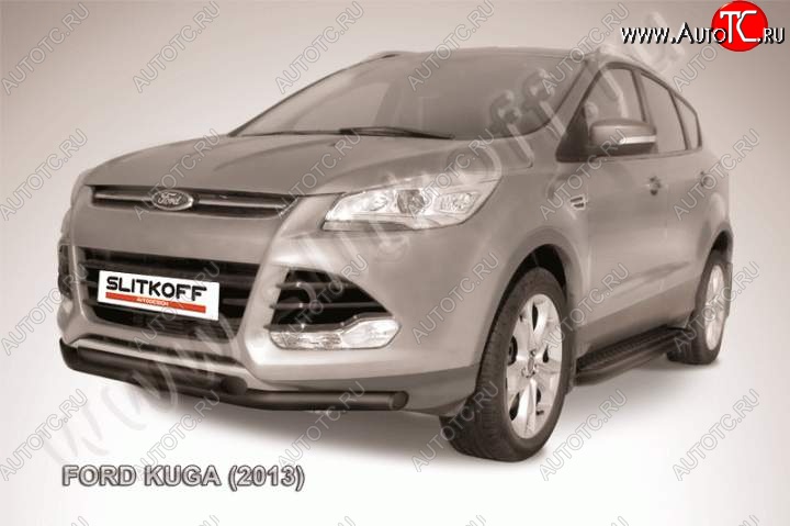 8 199 р. Защита переднего бампера Slitkoff (труба d57/d57) Ford Kuga 2 дорестайлинг (2013-2016) (Цвет: серебристый)  с доставкой в г. Вологда