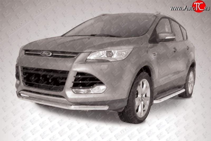 9 999 р. Одинарная защита переднего бампера из трубы диаметром 57 мм Slitkoff Ford Kuga 2 дорестайлинг (2013-2016) (Нержавейка, Полированная)  с доставкой в г. Вологда