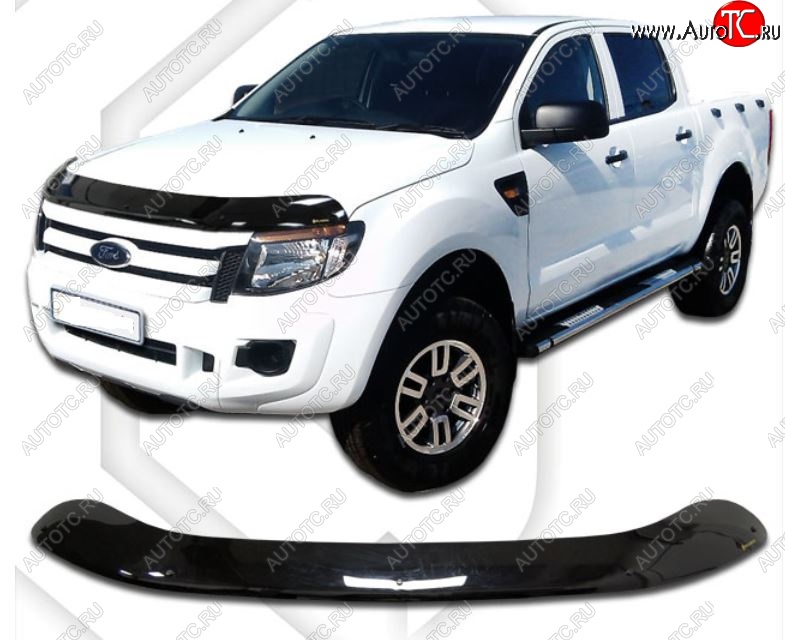 2 199 р. Дефлектор капота CA-Plastic Ford Ranger DoubleCab дорестайлинг (2011-2016) (Classic черный, Без надписи)  с доставкой в г. Вологда