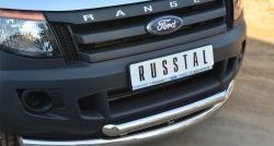 24 499 р. Защита переднего бампера (2 трубыØ76 и 63 мм, нержавейка) SLITKOFF Ford Ranger RapCab дорестайлинг (2011-2016)  с доставкой в г. Вологда. Увеличить фотографию 2