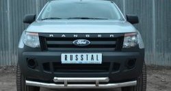 21 999 р. Защита переднего бампера (2 трубыØ76 и 63 мм с декор. элементами, нержавейка) SLITKOFF Ford Ranger DoubleCab дорестайлинг (2011-2016)  с доставкой в г. Вологда. Увеличить фотографию 2