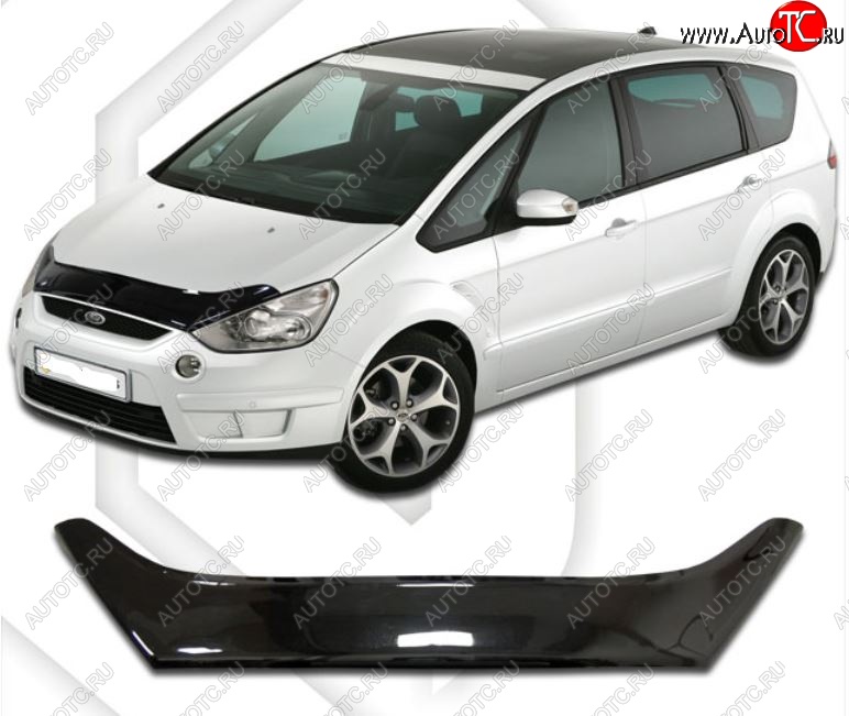 2 079 р. Дефлектор капота CA-Plastic  Ford S-Max  1 (2006-2010) дорестайлинг (Classic черный, Без надписи)  с доставкой в г. Вологда