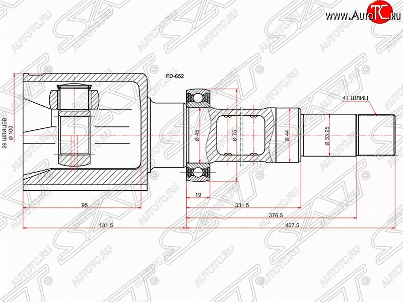 7 499 р. Правый шрус внутренний SAT (шлицы 29/41, сальник 44 мм, 2.2 TDCi 85PS) Ford Transit цельнометаллический фургон (2006-2014)  с доставкой в г. Вологда