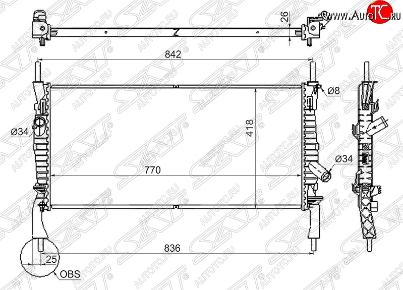 8 849 р. Радиатор двигателя SAT (пластинчатый, 2.2TD/2.3/2.4TD, МКПП)  Ford Transit (2006-2014) цельнометаллический фургон  с доставкой в г. Вологда