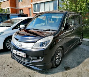 2 479 р. Дефлектор капота CA-Plastiс  Suzuki Solio (2010-2015) дорестайлинг, рестайлинг (Шелкография черная)  с доставкой в г. Вологда. Увеличить фотографию 4
