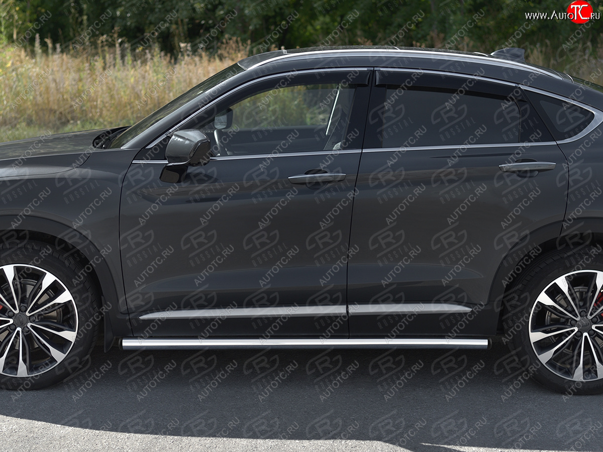16 449 р. Защита порогов (труба, d63 мм) SLITKOFF Geely Tugella FY11,HPBA4 дорестайлинг (2019-2023) (Торцы с пластиковыми заглушками)  с доставкой в г. Вологда