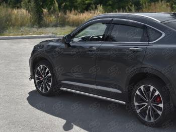 16 449 р. Защита порогов (труба, d63 мм) SLITKOFF Geely Tugella FY11,HPBA4 дорестайлинг (2019-2023) (Торцы с пластиковыми заглушками)  с доставкой в г. Вологда. Увеличить фотографию 3
