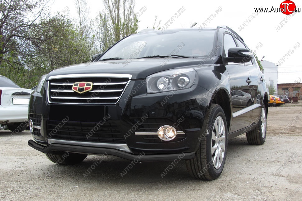 9 999 р. Защита переднего бампера Slitkoff (волна, d57) Geely Emgrand X7 1-ый рестайлинг (2015-2018) (Сталь с полимерным покрытием. Цвет: чёрный)  с доставкой в г. Вологда