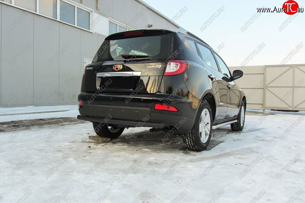 7 299 р. Защита заднего бампера Slitkoff (двойная радиусная, d57/42 мм) Geely Emgrand X7 1-ый рестайлинг (2015-2018) (Сталь с полимерным покрытием. Цвет: чёрный)  с доставкой в г. Вологда