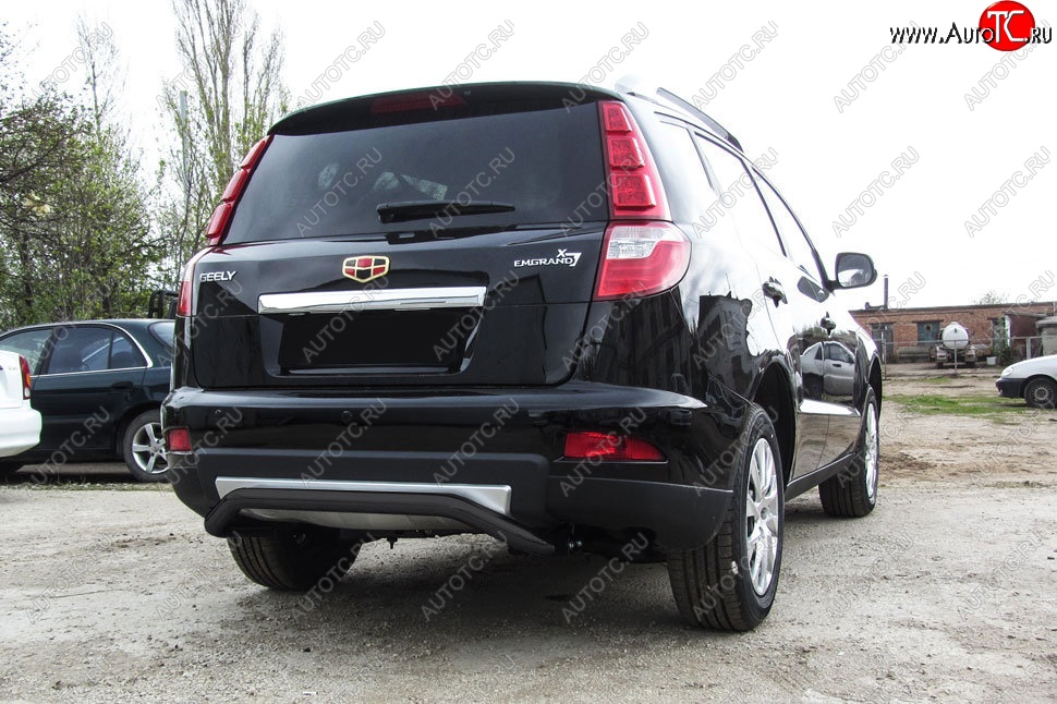 7 999 р. Защита заднего бампера Slitkoff (скоба, d57 мм) Geely Emgrand X7 1-ый рестайлинг (2015-2018) (Сталь с полимерным покрытием. Цвет: чёрный)  с доставкой в г. Вологда