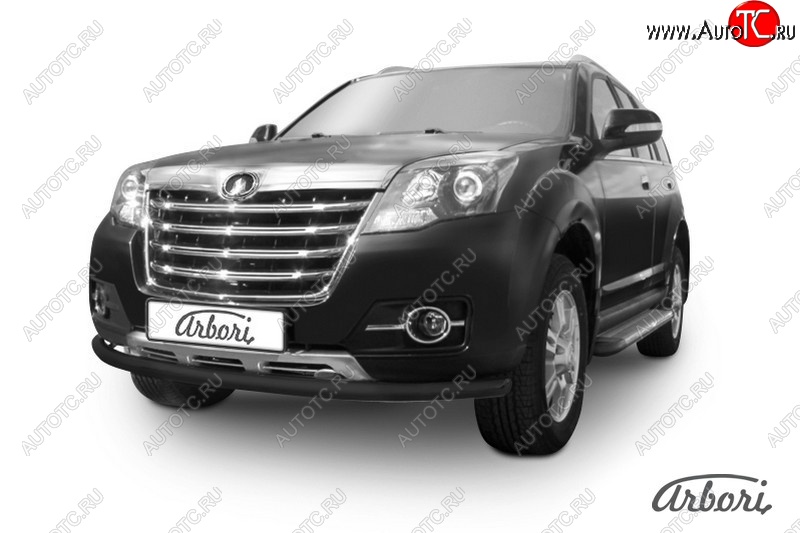 6 209 р. Защита переднего бампера Arbori (черная, 1 труба d57 mm). Great Wall Hover H3  рестайлинг (2014-2016)  с доставкой в г. Вологда