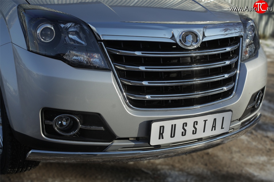 11 599 р. Защита переднего бампера (Ø75х42 мм, нержавейка) Russtal Great Wall Hover H3  рестайлинг (2014-2016)  с доставкой в г. Вологда