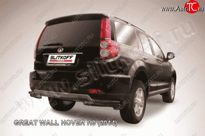 6 499 р. Защита заднего бампера из уголков d57+d42 Slitkoff (двойные) Great Wall Hover H3  рестайлинг (2014-2016) (Цвет: серебристый)  с доставкой в г. Вологда