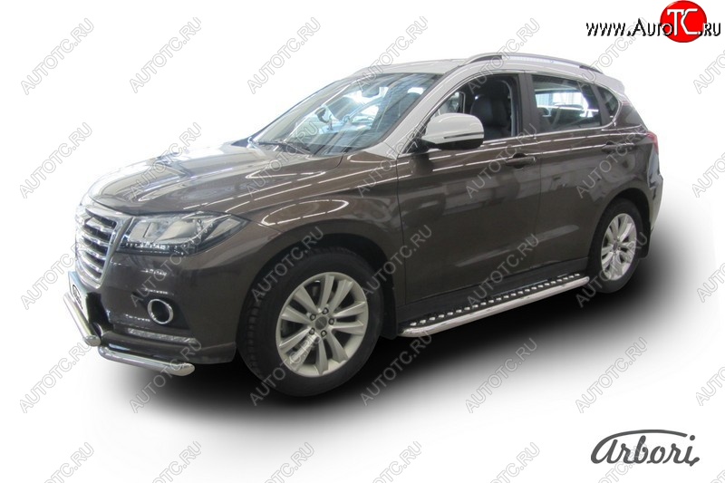 25 999 р. Защита штатных порогов с листом Arbori (нержавейка, алюминий, d57) Haval H2 (2014-2021)  с доставкой в г. Вологда