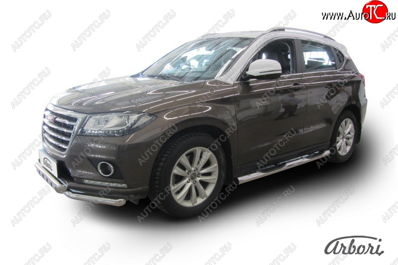 25 999 р. Защита штатных порогов Arbori (с проступью, нержавейка, d76 mm). Haval H2 (2014-2021)  с доставкой в г. Вологда