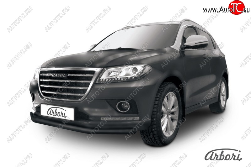 6 029 р. Защита переднего бампера Arbori (черная, 1 труба d57 mm). Haval H2 (2014-2021)  с доставкой в г. Вологда