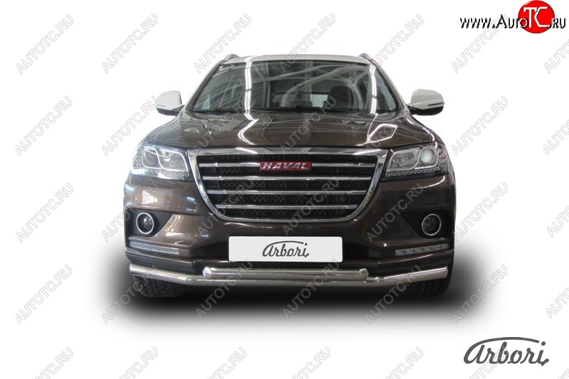 22 999 р. Защита переднего бампера Arbori (нержавейка, 2 трубы d57 и 57 mm) Haval H2 (2014-2021)  с доставкой в г. Вологда