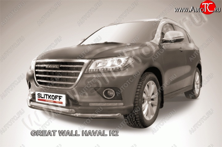 12 999 р. Двойная защита переднего бампера из труб диаметром по 57 мм Slitkoff Haval H2 (2014-2021) (Нержавейка, Полированная)  с доставкой в г. Вологда