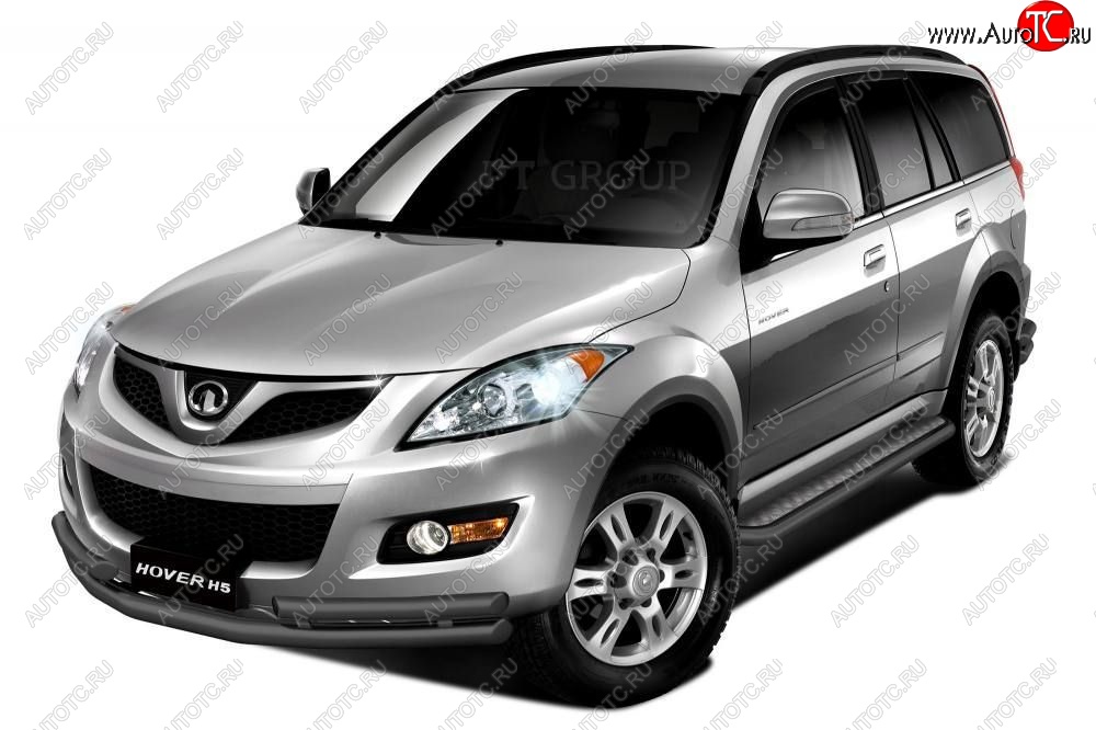 11 309 р. Порожки для ног из трубы Ø51 с алюминиевой площадкой Petroil Tuning Haval H5 рестайлинг (2020-2023) (Сталь с полимерным покрытием, цвет Черный (шагрень))  с доставкой в г. Вологда