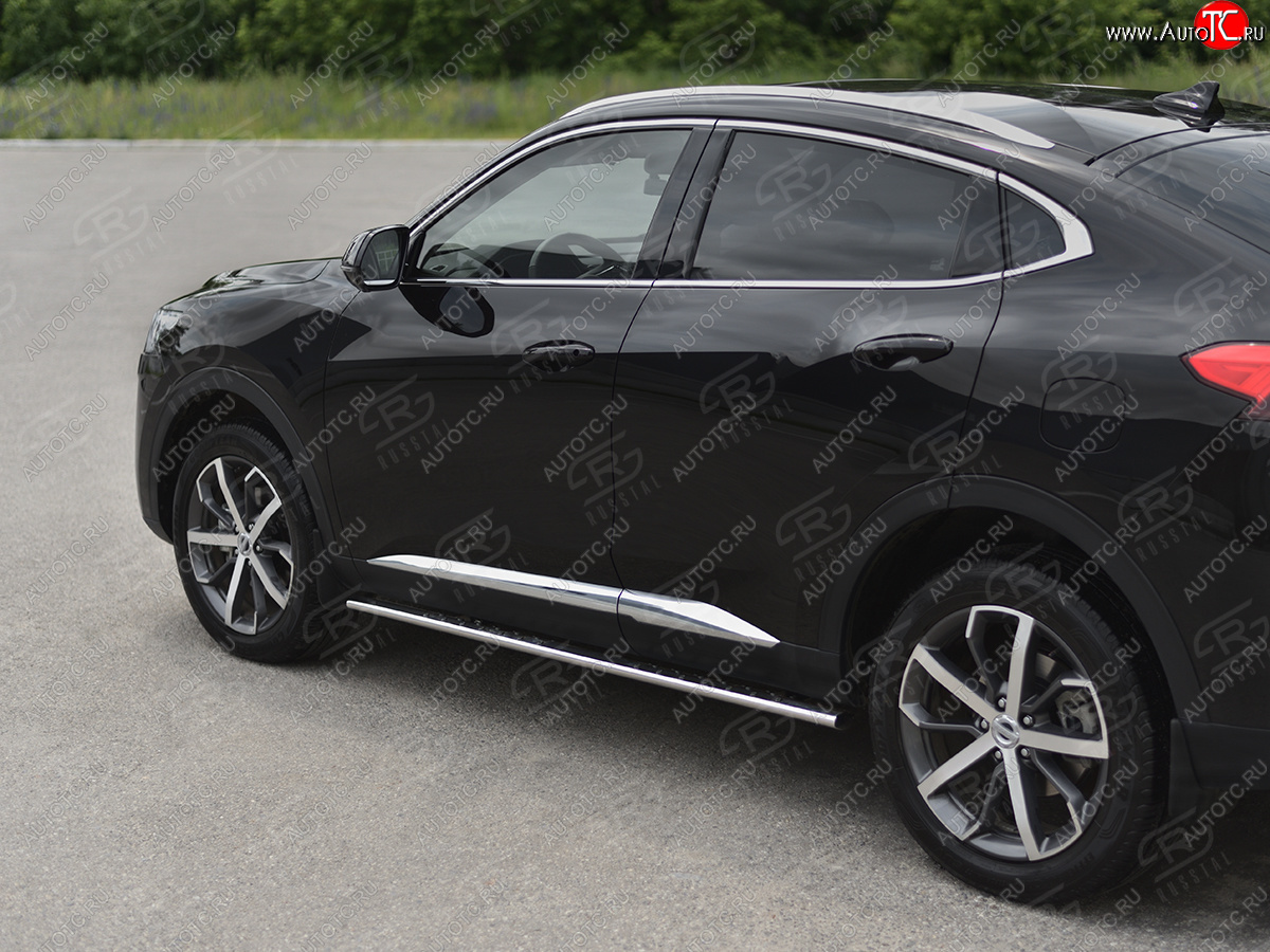 23 749 р. Защита порогов (Ø75x42 мм, с проступью) Russtal Haval F7x дорестайлинг (2019-2022) (полированная нержавейка)  с доставкой в г. Вологда