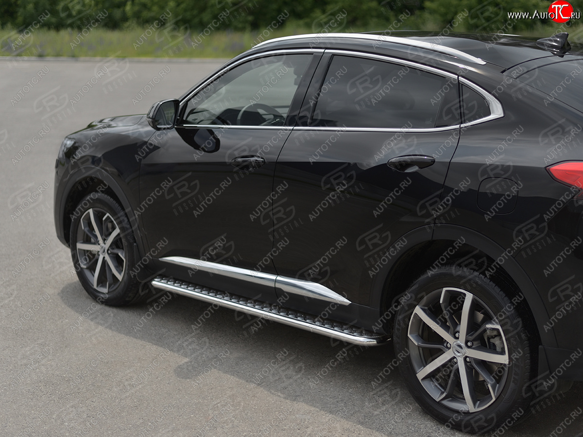 20 999 р. Порожки для ног SLITKOFF (Ø42 мм) Haval F7x дорестайлинг (2019-2022) (профиль - нержавейка, лист - алюминий)  с доставкой в г. Вологда