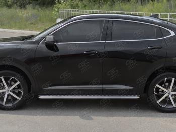 20 999 р. Порожки для ног SLITKOFF (Ø42 мм) Haval F7x дорестайлинг (2019-2022) (профиль - нержавейка, лист - алюминий)  с доставкой в г. Вологда. Увеличить фотографию 2