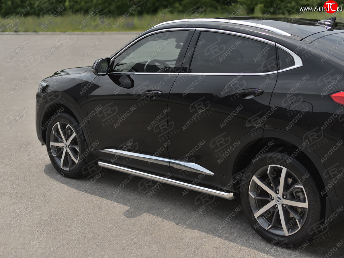 16 949 р. Защита порогов (Ø63 мм) SLITKOFF Haval F7x дорестайлинг (2019-2022) (полированная нержавейка, торцы 45°)  с доставкой в г. Вологда
