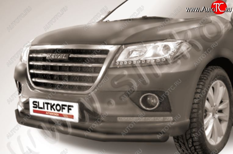 7 999 р. Защита переднего бампера Slitkoff (d57 мм) Haval H2 (2014-2021) (Сталь с полимерным покрытием. Цвет: чёрный)  с доставкой в г. Вологда