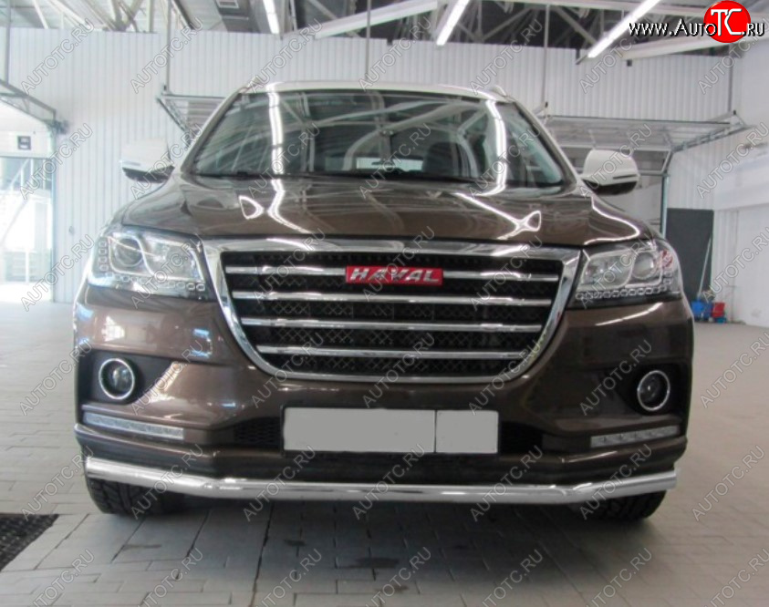7 999 р. Защита переднего бампера Slitkoff (Ø 57 мм). Haval H2 (2014-2021) (Сталь с полимерным покрытием. Цвет: серебристый)  с доставкой в г. Вологда