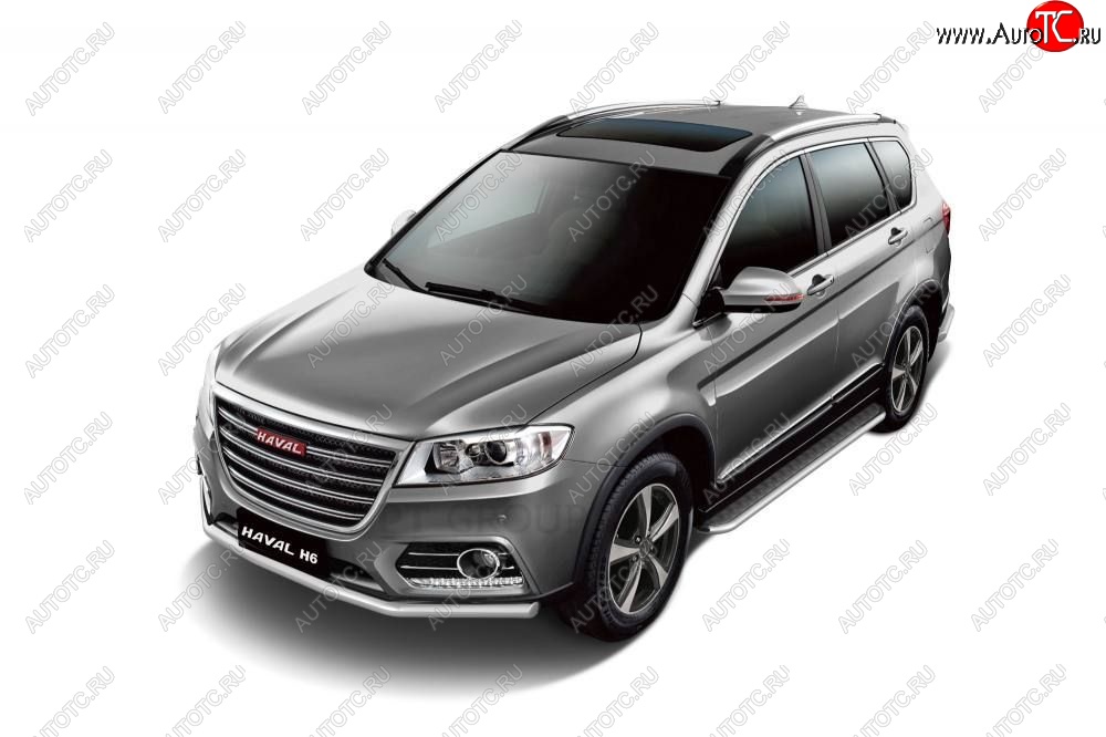 15 799 р. Порожки для ног из трубы Ø51 с алюминиевой площадкой Petroil Tuning Haval H6 (2013-2020) (Нержавеющая полированная сталь)  с доставкой в г. Вологда
