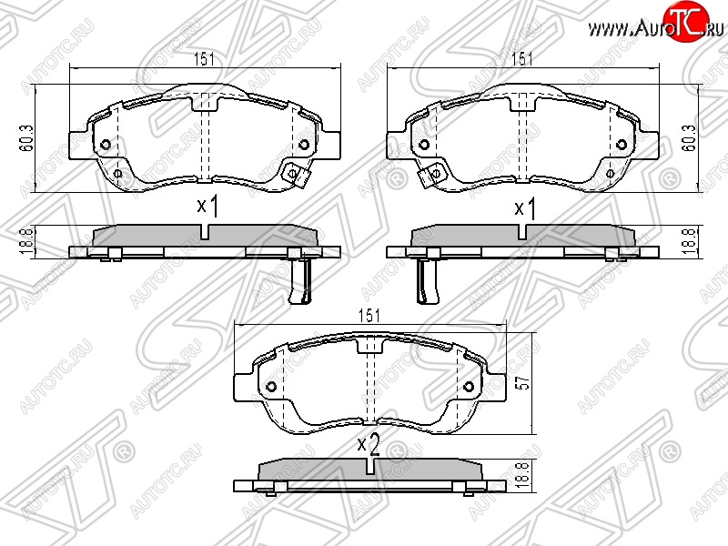 1 079 р. Колодки тормозные передние SAT  Honda CR-V  RE1,RE2,RE3,RE4,RE5,RE7 (2009-2012) рестайлинг  с доставкой в г. Вологда
