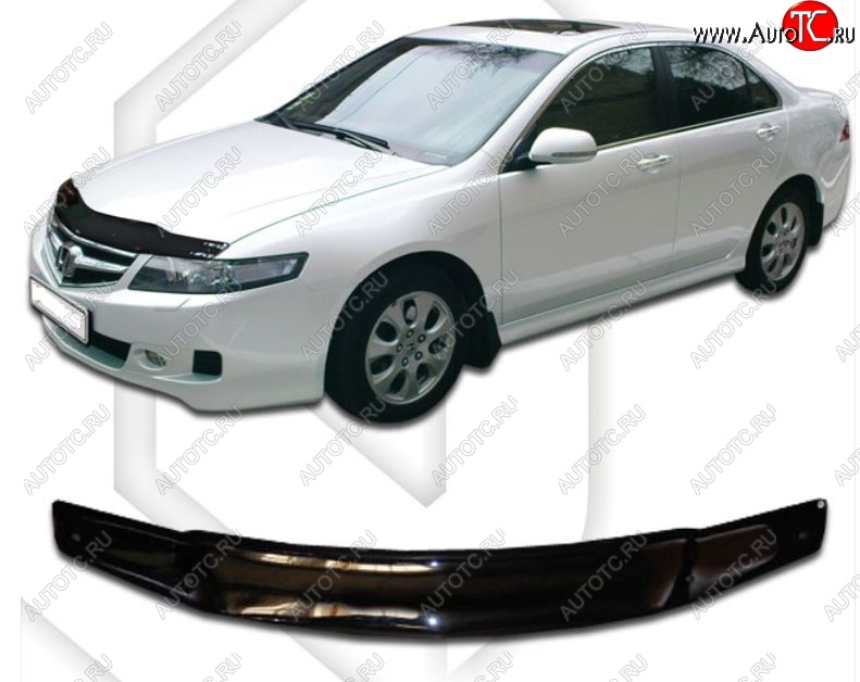 1 999 р. Дефлектор капота (L7 L8 L9) CA-Plastiс  Honda Accord  7 CL (2005-2008) седан рестайлинг (серия Classic черный, Без надписи)  с доставкой в г. Вологда