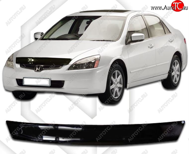 1 839 р. Дефлектор капота (Американская версия) CA-Plastiс Honda Accord 7 CL седан дорестайлинг (2002-2005) (серия Classic черный, Без надписи)  с доставкой в г. Вологда