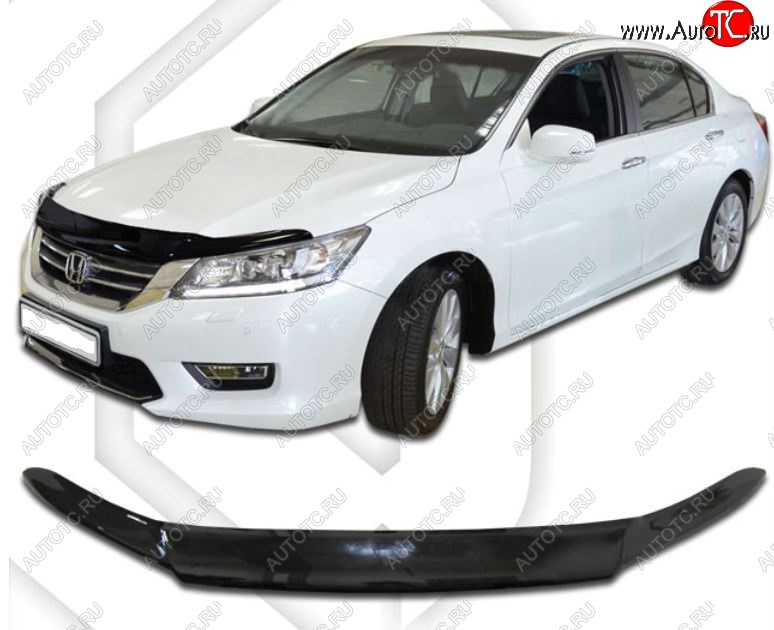 1 999 р. Дефлектор капота CA-Plastic Honda Accord 9 CR седан дорестайлинг (2013-2016) (Classic черный, Без надписи)  с доставкой в г. Вологда
