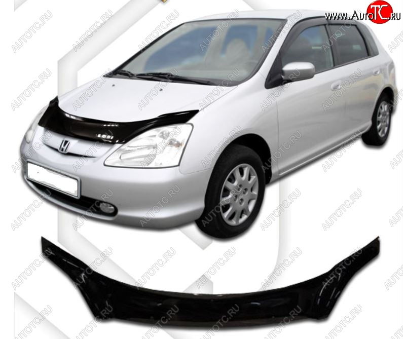 2 159 р. Дефлектор капота HB (EU1-EU4, EP3) CA-Plastic  Honda Civic  ES (2000-2003) седан дорестайлинг (серия Classic черный, Без надписи)  с доставкой в г. Вологда