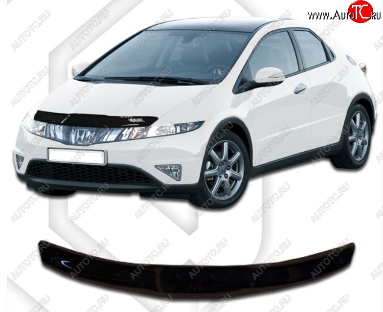 1 839 р. Дефлектор капота CA-Plastic Honda Civic FK,FN хэтчбэк 5 дв. дорестайлинг (2005-2008) (Classic черный, Без надписи)  с доставкой в г. Вологда