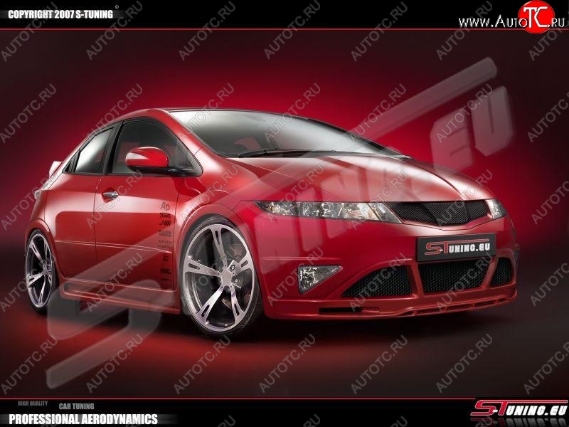 3 449 р. Накладка на передний бампер S-tuning Honda Civic FK,FN хэтчбэк 5 дв. дорестайлинг (2005-2008)  с доставкой в г. Вологда