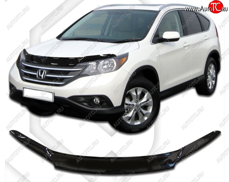 1 899 р. Дефлектор капота CA-Plastic  Honda CR-V  RM1,RM3,RM4 (2012-2015) дорестайлинг (Classic черный, Без надписи)  с доставкой в г. Вологда
