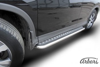 14 579 р. Защита штатных порогов с листом Arbori (нержавейка, алюминий, d57) Honda CR-V RM1,RM3,RM4 дорестайлинг (2012-2015)  с доставкой в г. Вологда. Увеличить фотографию 2